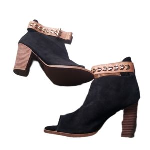 Avon Mark Black Suede Studded Open Toe Ankle Boots- Sz 9